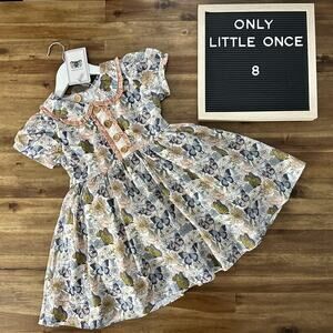NWT Only Little Once Vivian Butterfly Floral Short Sleeve White Pink Blue Dress
